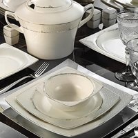Kütahya Porselen Bone Mare 1137420 62 Parça 12 Kişilik Desenli Porselen Kare Yemek Takımı