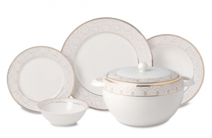 Korkmaz Perla Collection A8366 60 Parça 12 Kişilik Desenli New Bone Yuvarlak Yemek Takımı