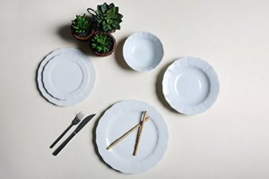 Porland Wavy Beyaz 60 Parça 12 Kişilik Desenli Porselen Yuvarlak Yemek Takımı