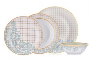 Gordion Lily ARS 4617 24 Parça 6 Kişilik Desenli Porselen Yuvarlak Yemek Takımı