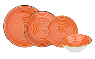 Emsan Pera Turuncu 24 Parça 6 Kişilik Desenli Stoneware Yuvarlak Yemek Takımı