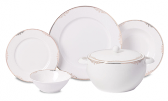 Korkmaz Perla Collection A8372 60 Parça 12 Kişilik Desenli New Bone Yuvarlak Yemek Takımı