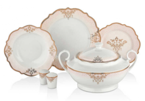 Korkmaz Eliza Collection A8243 60 Parça 12 Kişilik Desenli Kemik Tozu Yuvarlak Yemek Takımı