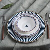 Karaca Damas Blue 24 Parça 6 Kişilik Desenli Porselen Yuvarlak Yemek Takımı