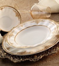 Aryıldız AR 30056 83 Parça 12 Kişilik Desenli Bone China Yuvarlak Yemek Takımı