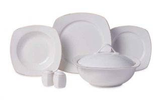Korkmaz Mona Collection A8124 60 Parça 12 Kişilik Desenli New Bone Kare Yemek Takımı