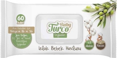 Baby Turco Doğadan Yenidoğan Zeytinyağlı Antibakteriyel 60 Yaprak Islak Mendil