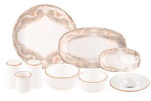 Bambum Aura 35 Parça 6 Kişilik Desenli Porselen Yuvarlak Yemek Takımı