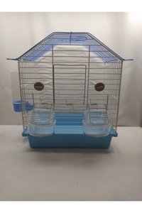 Islandtoys Çatılı Kare Krom Muhabbet Kuşu Kafesi Beyaz - Mavi