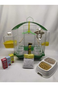 Islandtoys Çatılı Ayaklı Dikdörtgen Krom Muhabbet Kuşu Kafesi Beyaz - Yeşil