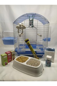 Islandtoys Çatılı Ayaklı Dikdörtgen Krom Muhabbet Kuşu Kafesi Beyaz - Mavi
