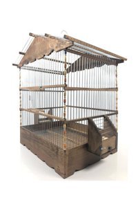 Naturbird AKFS1091 Çatılı Dikdörtgen Ahşap Muhabbet Kuşu Kafesi Kahverengi