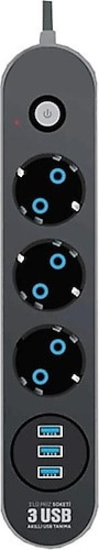 Smayli̇ng Ftr01 3'lü Soket 2 metre 2'li USB Kablolu Çiftli Akım Korumalı Priz