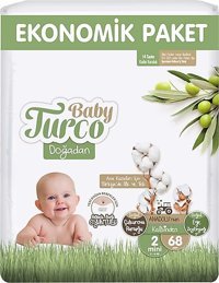 Baby Turco Doğadan 2 Numara Organik Göbek Oyuntulu Cırtlı Bebek Bezi 3x68 Adet
