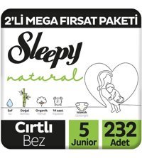 Sleepy Natural 5 Numara Organik Cırtlı Bebek Bezi 232 Adet