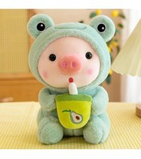 Worryfreeshopping Yeşil Süt Çay Domuzu Bebek 25 cm Peluş Oyuncak
