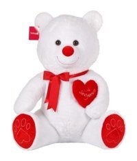 Yk Store Sevimli Beyaz Kalpli Ayıcık 50 cm Peluş Oyuncak