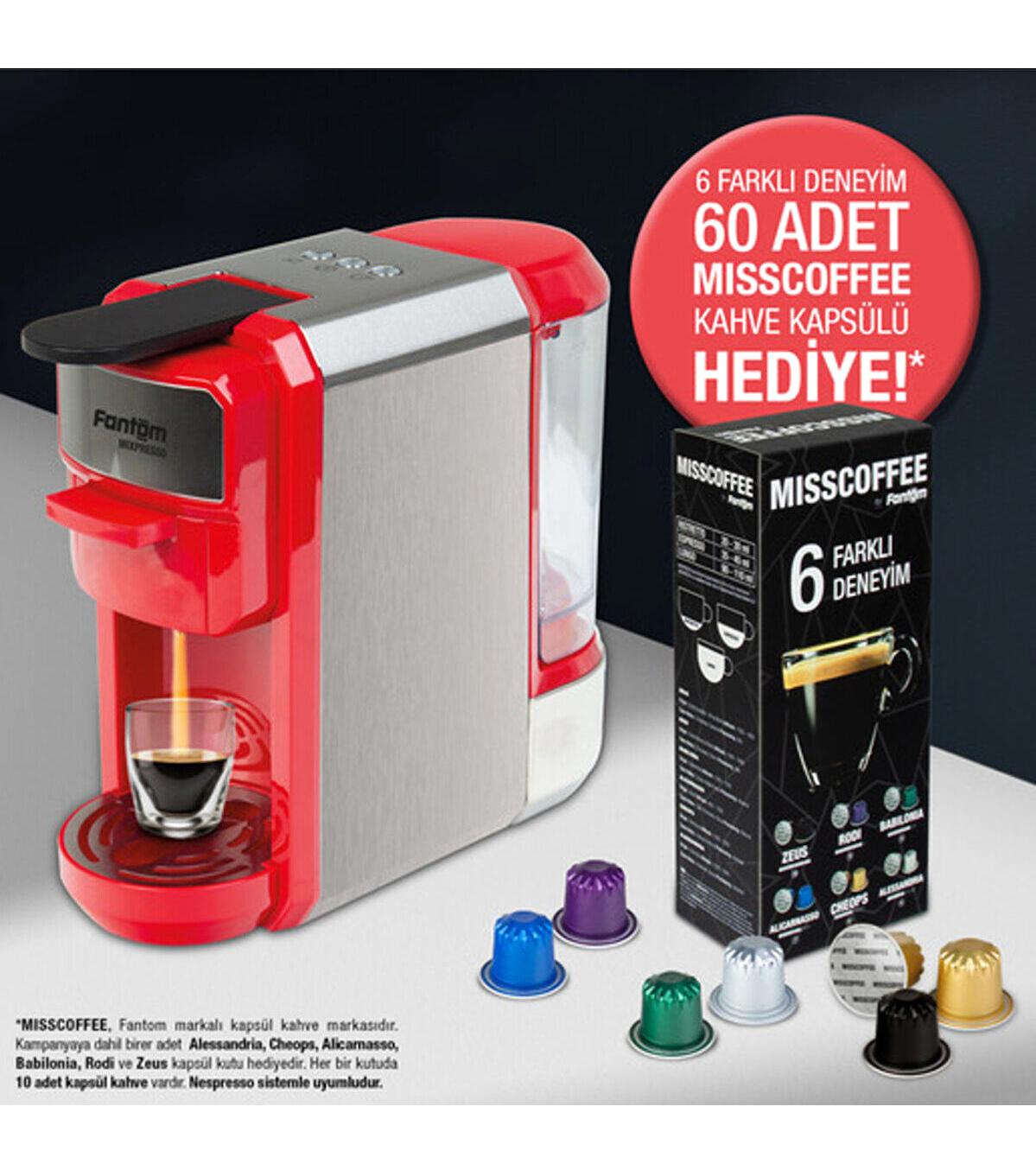 Fantom Mixpresso Ks 1450 Metal Filtreli 600 ml Hazneli Akıllı 1450 W Kırmızı Filtre Kahve Makinesi