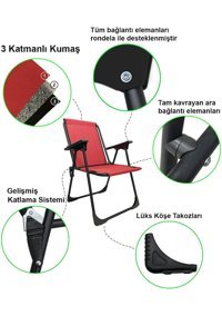 Moniev Kolçaklı Kırmızı 4'Lü Kamp Sandalyesi