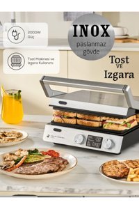 Karaca Steel Pro Sear 6 Dilim Yanmaz Yapışmaz Kaplama Çıkartılabilir Plaka İnox Izgaralı Tost Makinesi