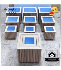 Kedigram Kedi Kulübesi Ahşap Yalıtımlı Matruşka 3 Adet Saksı