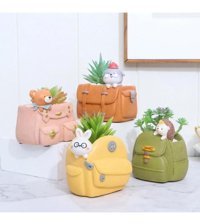Florada Yeni 4 Adet Sevimli Çantalar Sukulent Saksı Seti ve Sunumluk