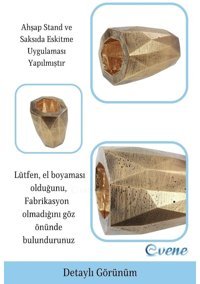 Evene Ahşap Ayaklı Beton Dekoratif Uzun Poly Model Saksı Altın Eskitme