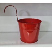 Feronya Metal Kulplu Balkon Kova Saksı Kırmızı