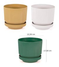 Minia Bahçe Plastik 6 lt 3 Adet Tabaklı Saksı Kirli Beyaz
