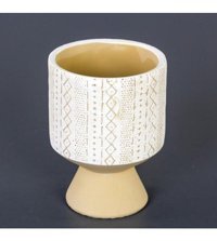 Euro Flora Motifli Yuvarlak Beton Saksı Krem
