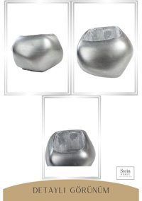 Evene Büyük Boy 3 Adet Spiral Oval Model Saksı Gümüş Eskitme