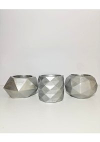 Potart Beton 3 Adet Sukulent Saksı Gümüş