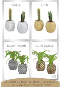 Evene Ayaklı Ahşap Büyük Boy 1 Adet Ananas Model Saksı Gümüş