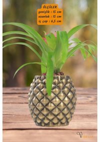 Evene Dekoratif Büyük Ananas Model Saksı Altın Eskitme