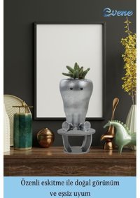 Evene Ahşap Ayaklı Beton Büyük Boy Havuç Model Saksı Gümüş Eskitme