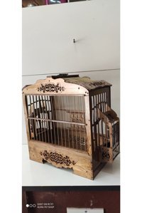 Hüma Petshop Ayaklı Dikdörtgen Ahşap Muhabbet Kuşu Kafesi Kahverengi