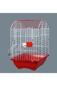 Bambu Petshop Çatılı Ayaklı Dikdörtgen Krom Muhabbet Kuşu Kafesi Beyaz - Kırmızı
