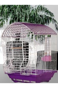 Eyni Petshop Çatılı Ayaklı Kare Krom Muhabbet Kuşu Kafesi Beyaz - Mor