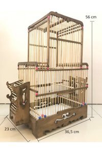Petdoor Çatılı Ayaklı Dikdörtgen Ahşap Muhabbet Kuşu Kafesi Kahverengi