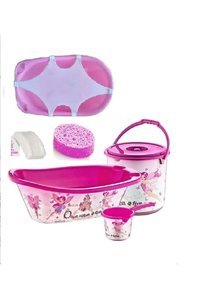 Pomstore Fileli Pembe Desenli Bebek Küveti Seti