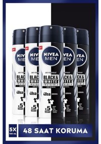 Nivea Black&White Invisible Sprey Erkek Deodorant 5x150 ml