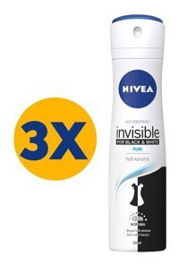 Nivea Black&White Invisible Pure Sprey Kadın Deodorant 3x150 ml
