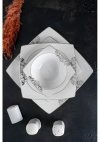Acar Elena Silver 60 Parça 12 Kişilik Porselen Kare Yemek Takımı