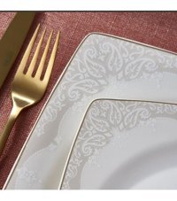 Güral Porselen 6172 62 Parça 12 Kişilik Bone China Porselen Kare Yemek Takımı