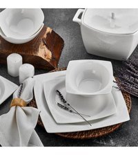 Aryıldız Bone Square Porselen 60 Parça 12 Kişilik Porselen Kare Yemek Takımı