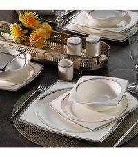 Aryıldız Bone Square Line Platin 60 Parça 12 Kişilik Bone China Porselen Kare Yemek Takımı