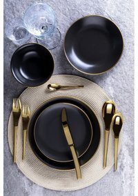 Neva Saten Black Gold 24 Parça 6 Kişilik Porselen Yuvarlak Yemek Takımı