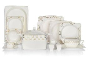 Schafer Alt57 Shf7 60 Parça 12 Kişilik Bone China Porselen Kare Yemek Takımı
