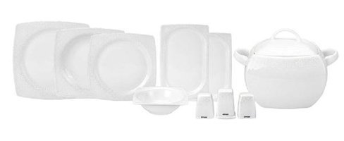 Emsan Ela 60 Parça 12 Kişilik Bone China Porselen Kare Yemek Takımı