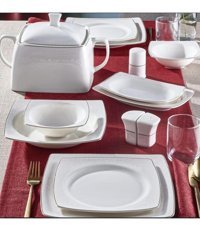 Güral Porselen 6171 62 Parça 12 Kişilik Bone China Porselen Kare Yemek Takımı